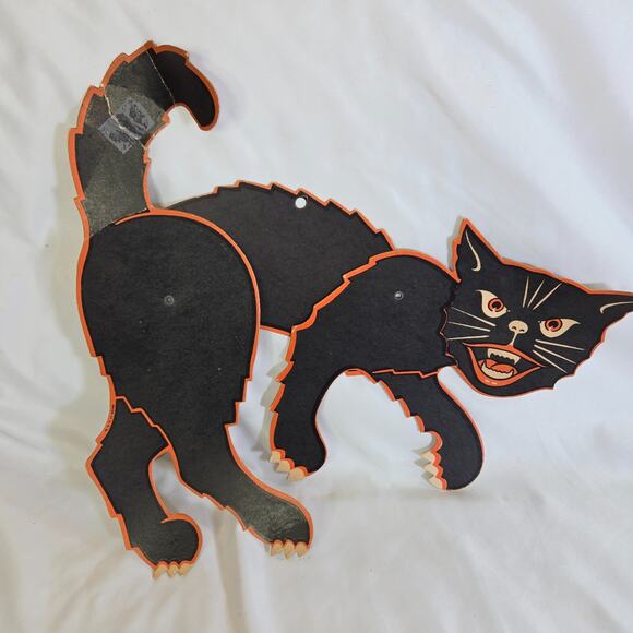 Vintage Beistle Halloween Black Cat Moveable Jointed Die Cut Pair 1960s Decor - Picture 7 of 14